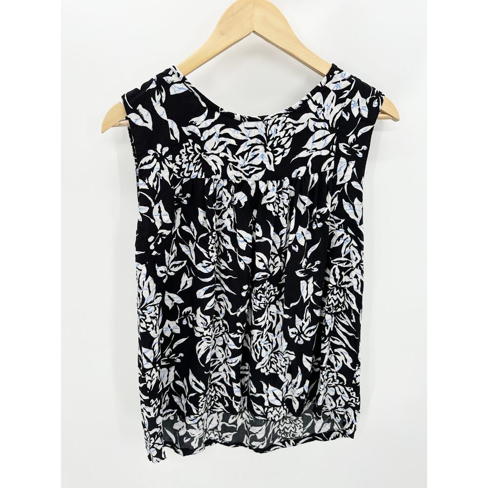 Loft‎ Black Floral Pleated Blouse Tank Women Sz S Career Office Spring Vacation